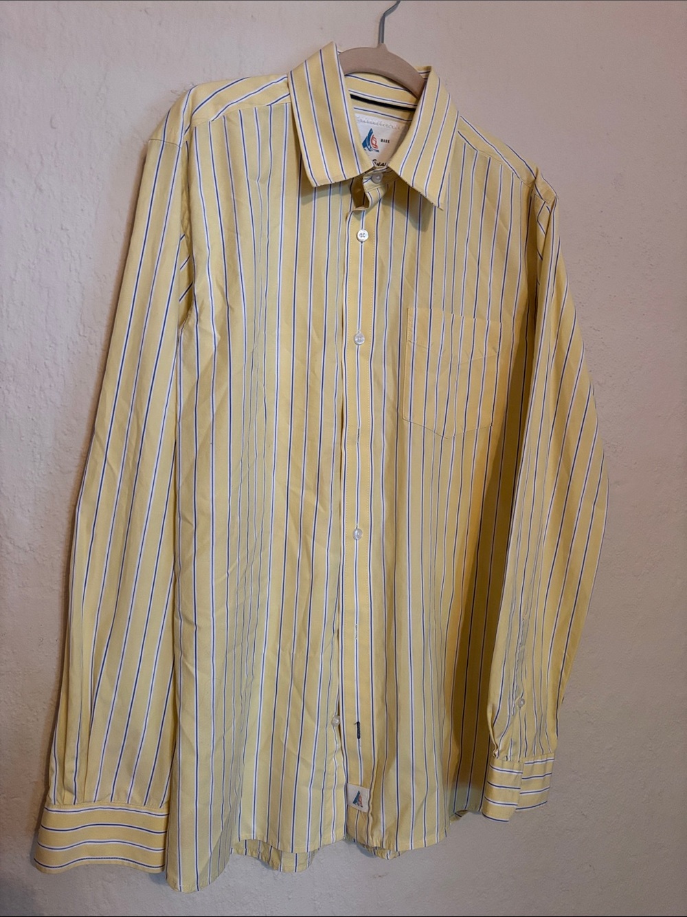 Wander Men's Yellow Shirt with Blue & White Stripes